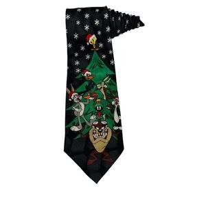 Looney Tunes Mania Christmas Tree Snowflakes Bugs Bunny Tweety Taz Necktie 1996